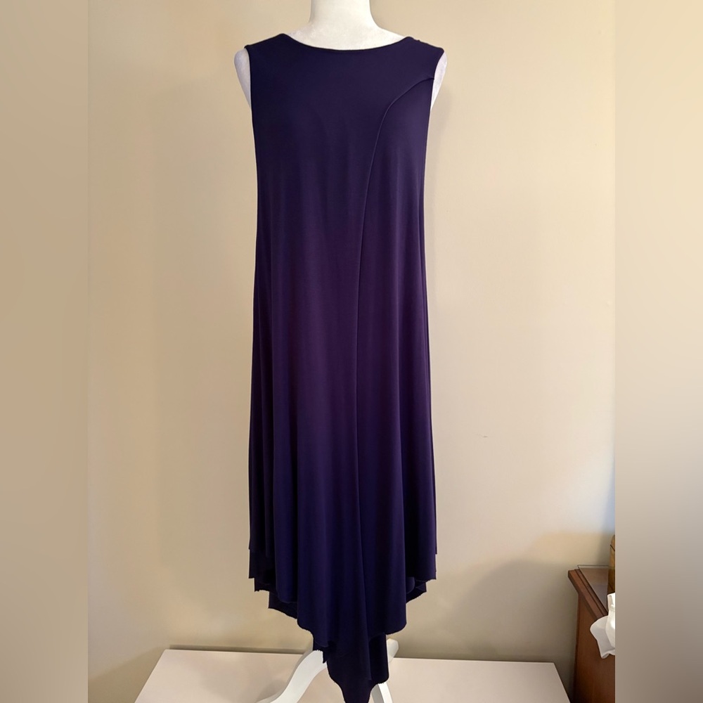 Sleeveless Navy Purple Asymmetric Hem Dress